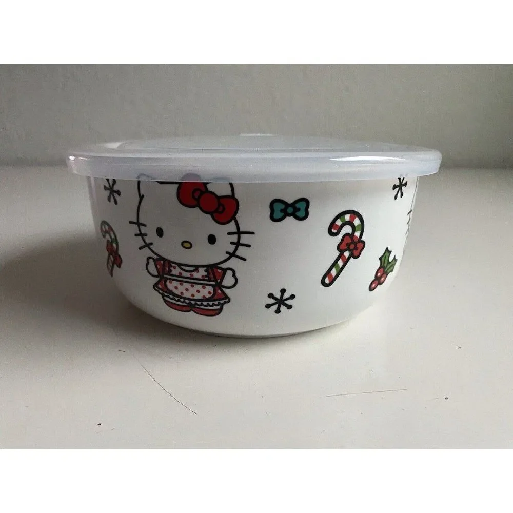 Hello Kitty Christmas Pressure Lid Ceramic Food Storage Bowl Container Large NEW